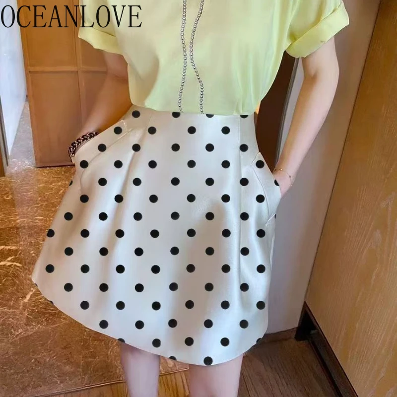 

OCEANLOVE Bud юбки женские весенне-летние милые мини-юбки трапециевидной формы в горошек корейская мода ретро элегантные карманы Jupe Femme