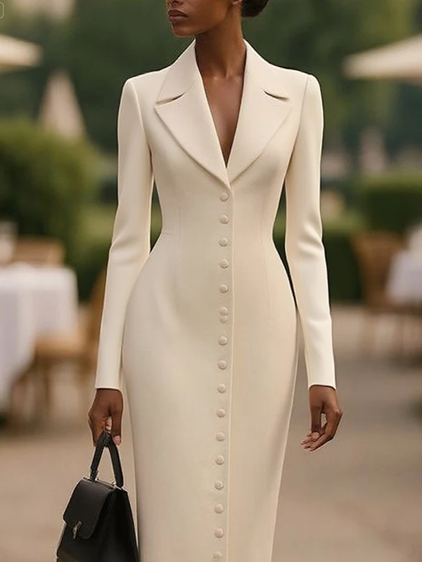 Modigirl Lente Herfst Formele Midi Jurken Bovenkleding Vrouwen 2025, Lange Mouwen Stedelijke Elegante Bodycon Jurken Dames Franse Kleding