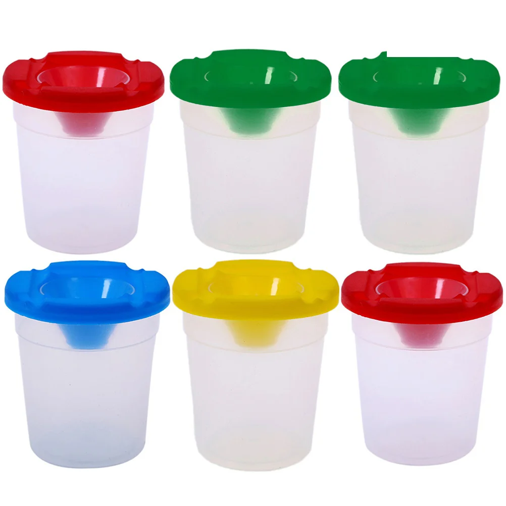 5 Pcs Leakproof Child Cup with Lid Graffiti Brush Paint Cups Painting Accessories