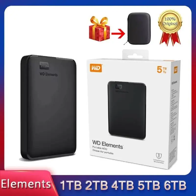 Top WD Elements 5TB 6TB Portable External Hard Drive 4TB 2TB 1TB USB 3.0Portable HDD Hard Disk For Desktop PC Laptop