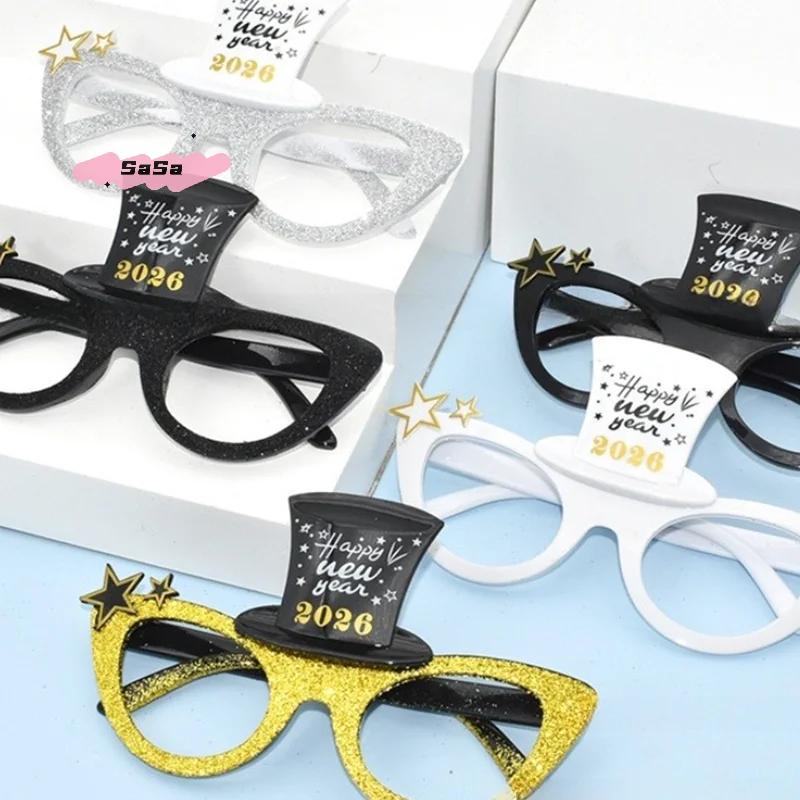 1/3/4 قطعة 2026 سنة جديدة سعيدة عدد النظارات الماس بريق النظارات الشمسية تأثيري الدعامة عيد الميلاد الطرف الديكور مضحك وهج نظارات