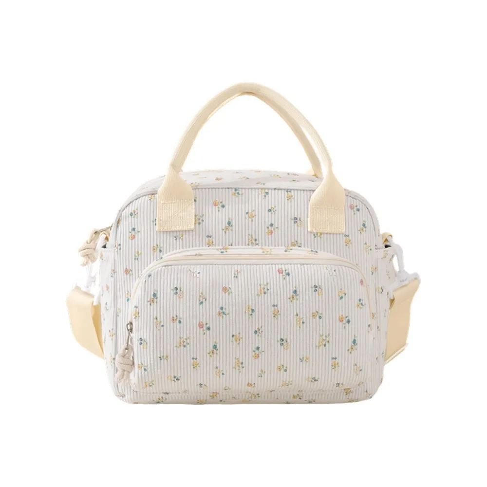 New Corduroy Lunch Bag Thermal Insulation Floral Lunch Box Portable Leopard Print Crossbody Cooler Bag Outdoor Travel