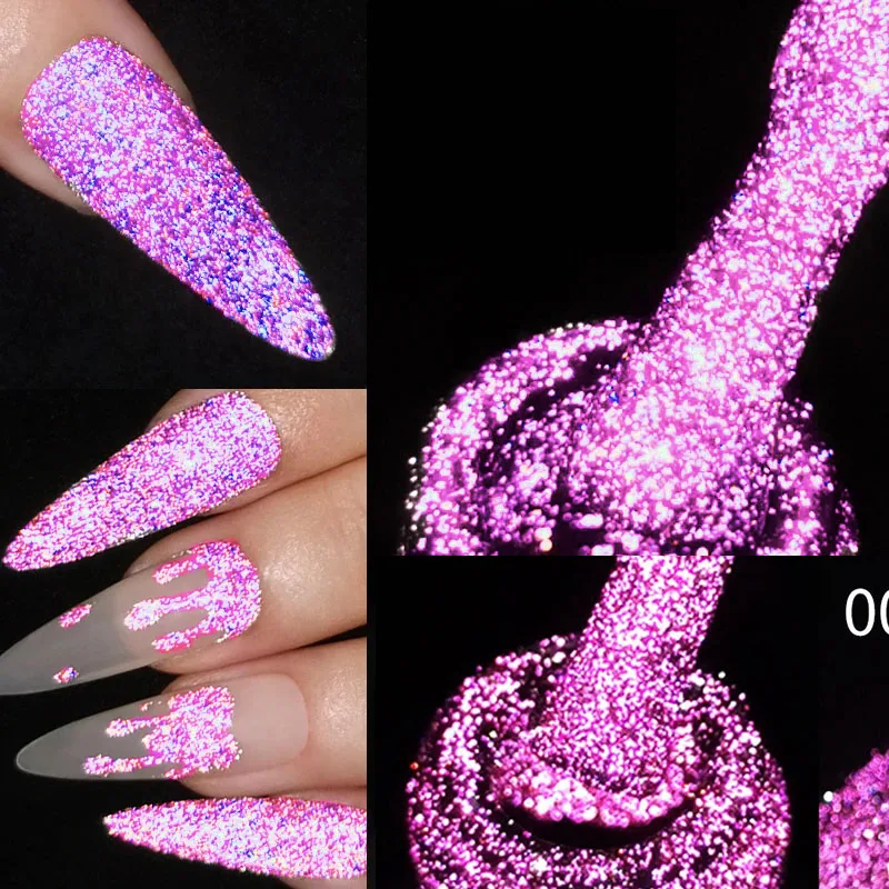7.5ml brilhante rosa/roxo gel reflexivo unha polonês brilhante néon semi-permanente uv led gel diy manicure reflexivo glitter gel