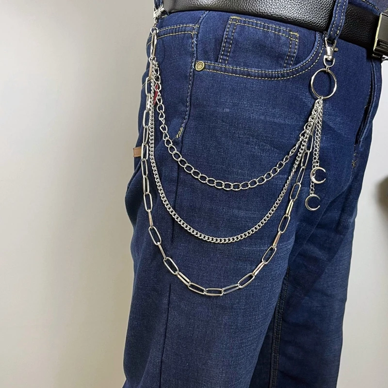 3 Layered Jeans Wallet Pants Chain Silver Golden Pocket Chain Hip Hop Rock Chain