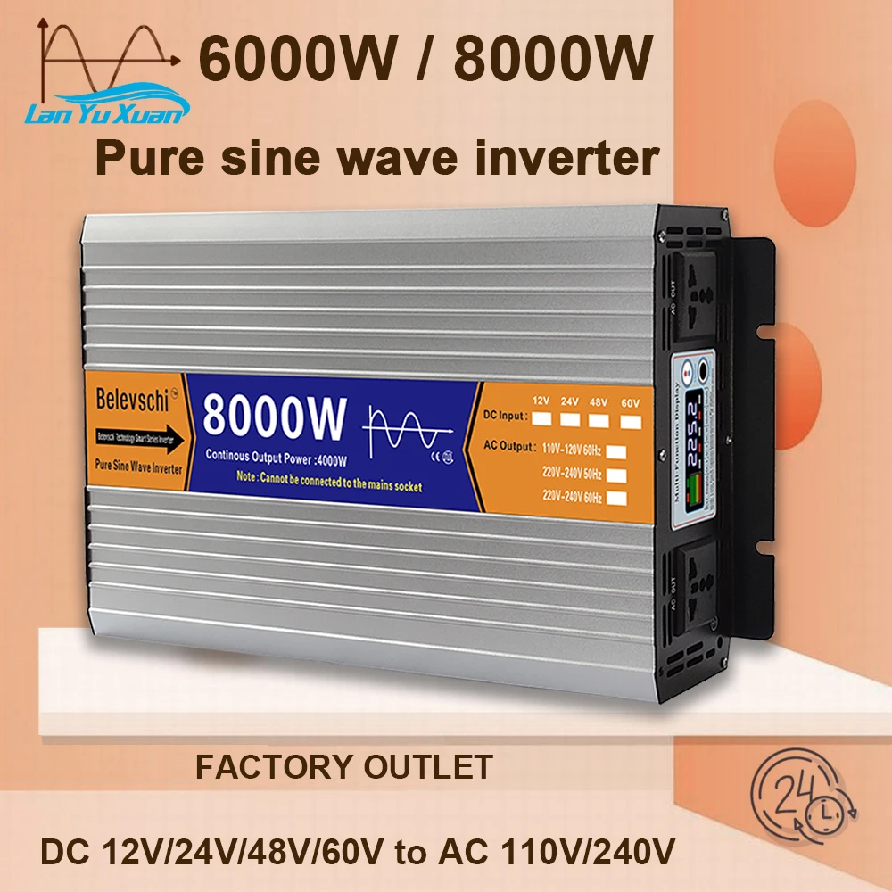 Pure Sine Save Inverter 8000W 6000W DC 12V/24V To AC 110V 220V 50Hz 60Hz Voltage Transformer Power Converter Solar LED Inverter