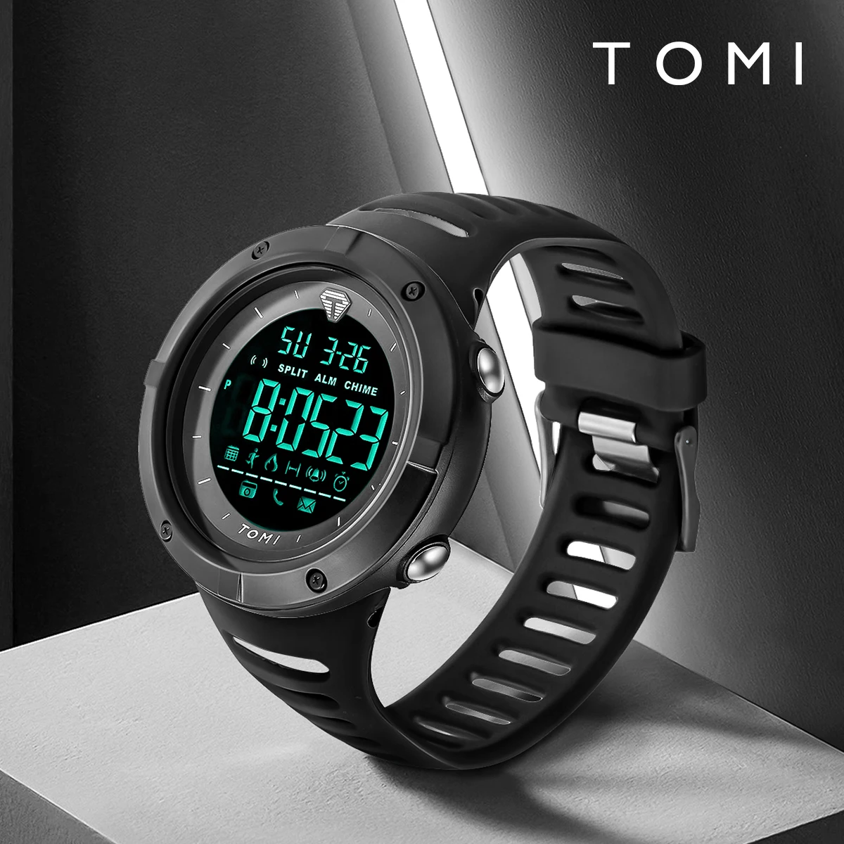 TOMI Men\'s Watch Night Glow Waterproof Fashion Digital TPU Material Sports Watch