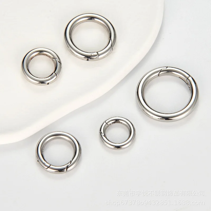 Edelstahl-Schlüsselanhänger mit offener Schnalle, runder Ring, Federverschluss, DIY-Handgefertigtes Taschenzubehör, solide Schmuckhaken – Detail 4