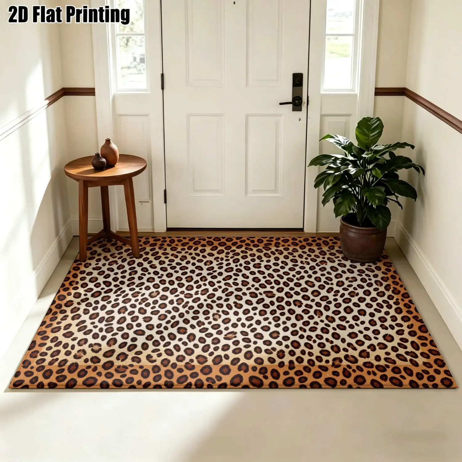 1Pc 2D Printed Brown Black Leopard Print Nordic Carpet, Instagram-Inspired Modern Minimalist European-Style Floor Mat, Machine Washable, Multi-Size, Ideal for Entrance, Dining Room, Foyer, Bedroom, Living Room Home Decoration