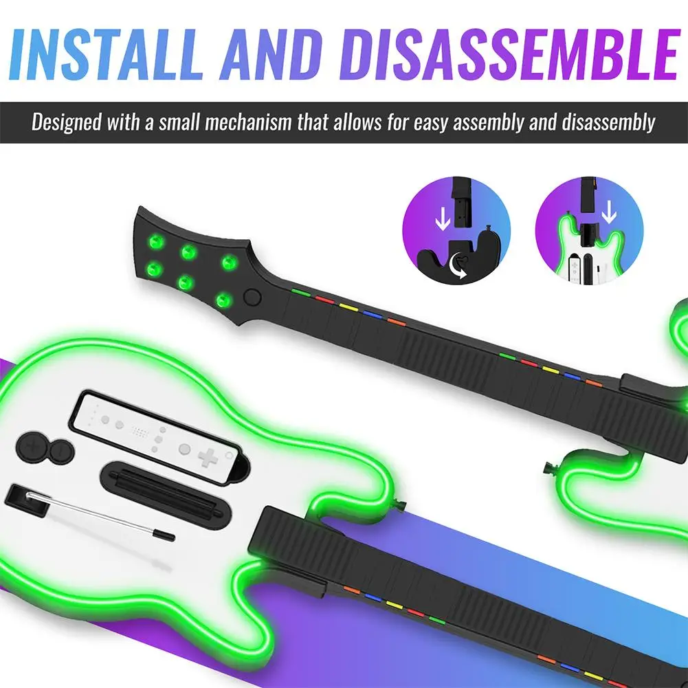 Wireless Wii Game Guitar Controller With RGB Lights For All WiiRemote Guitar Games Guitar Hero Rock Band 2 Rock Legends