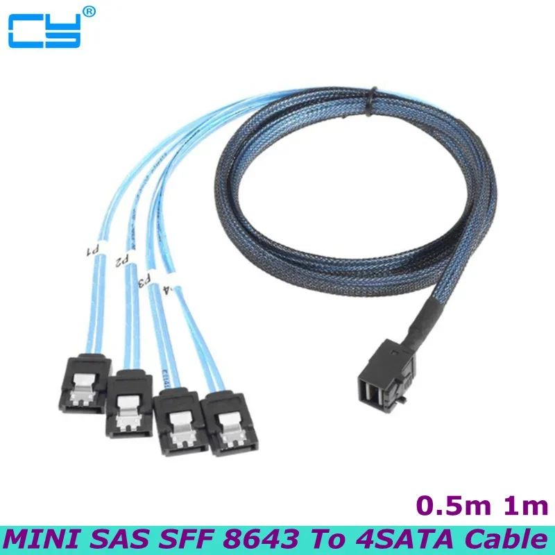 HD Mini SAS SFF-8643 to SATA Cable, SFF-8643 Host to 4X SATA Target Cable Compatible with Raid Controller Hard Drive Forward