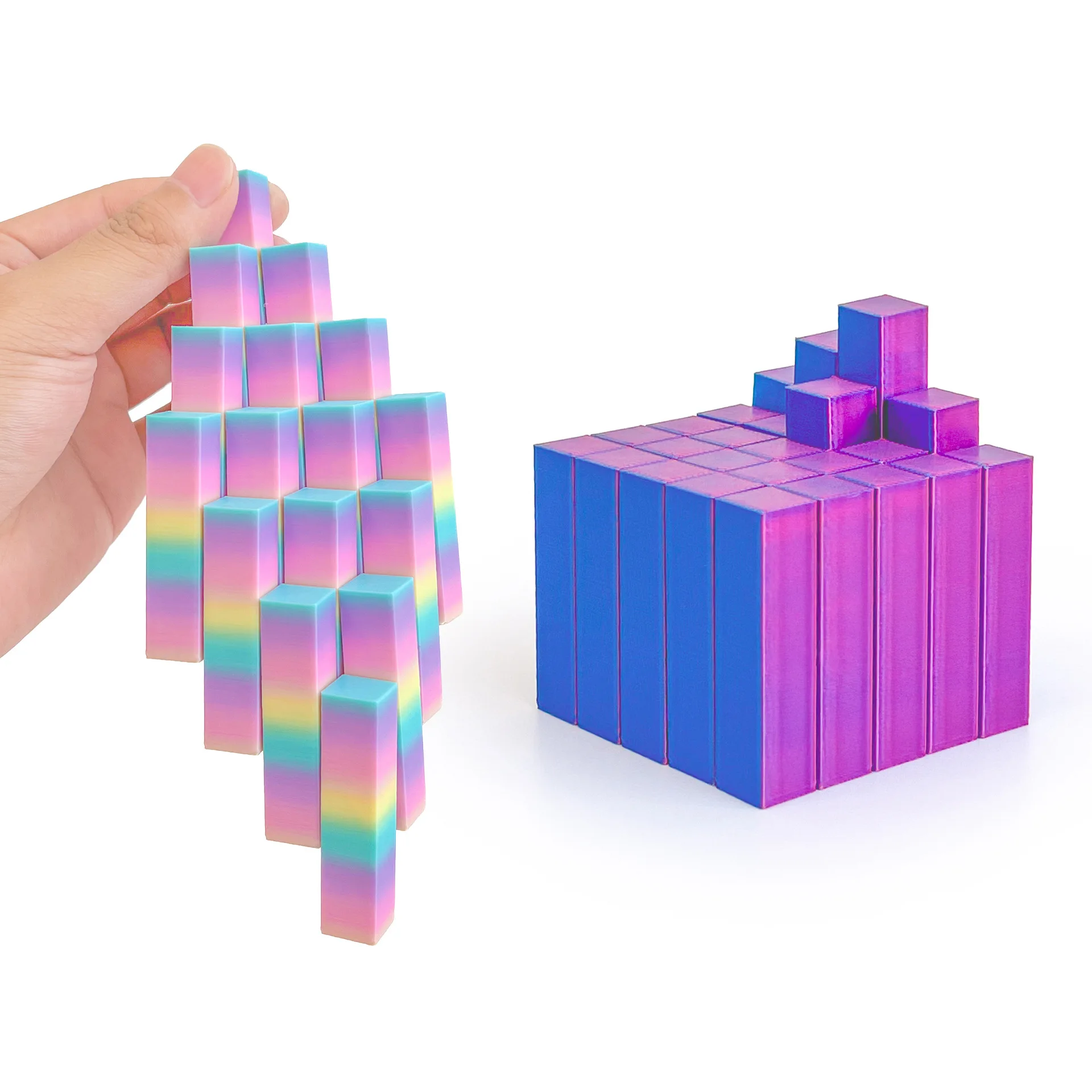 3D Printed Art Therapy Cube Gradient Color Modular Sculpture Creative Desktop Ornament Focus Training Stress Relief Decor For Te