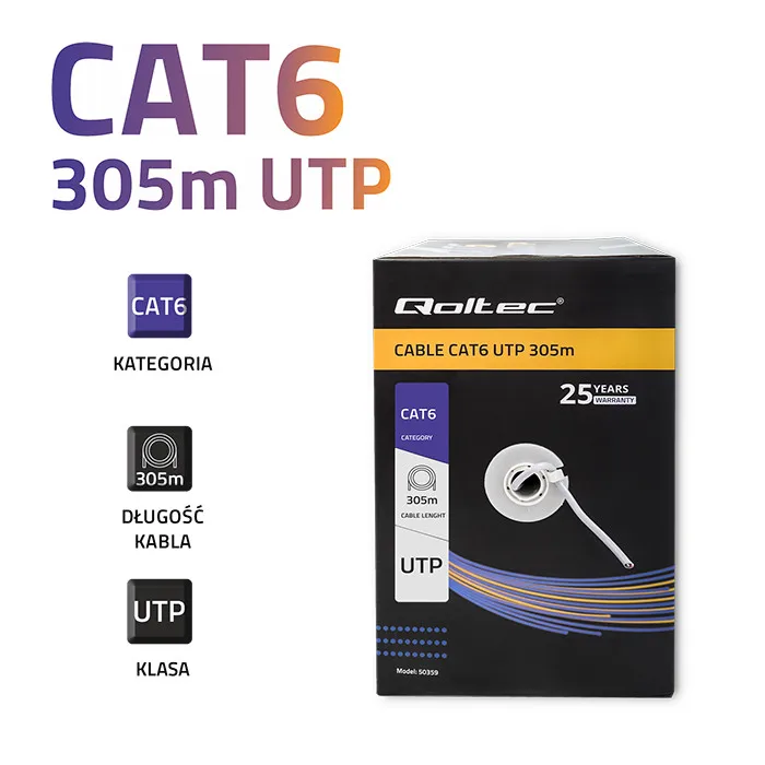 Qoltec Netwerkkabel/twisted pair UTP | CAT6 | 305m | PVC Grijs