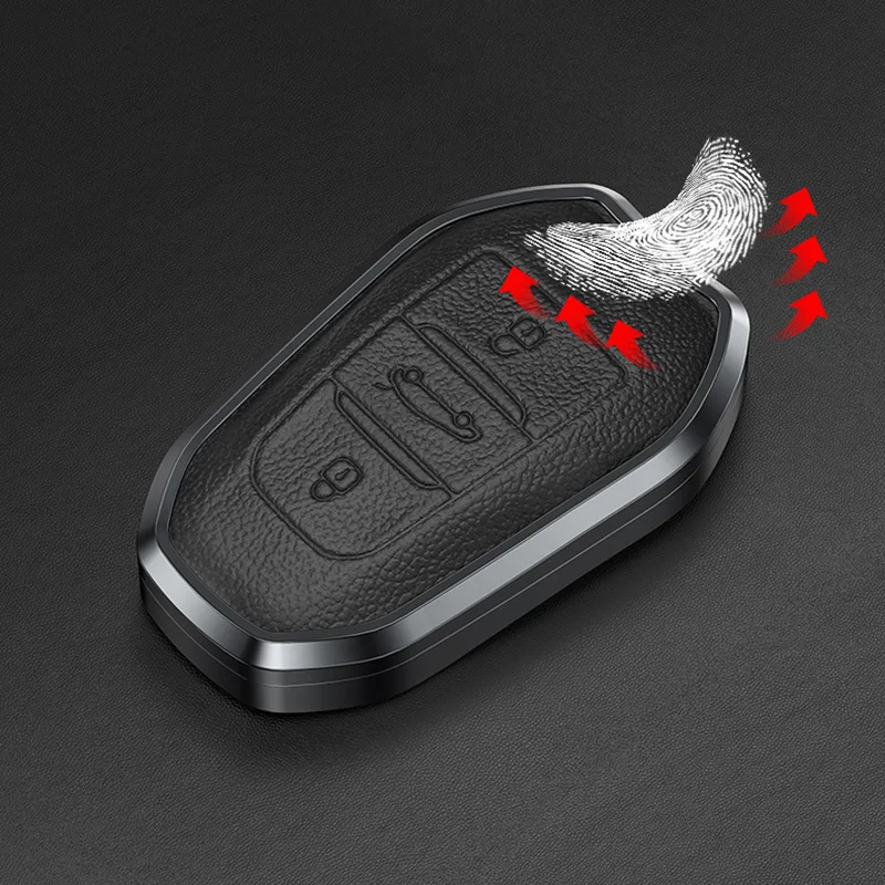 Aluminum Alloy Leather Car Key Case Cover for Peugeot 308 408 508 2008 3008 4008 5008 Citroen C3 Picasso C4 C5 C6 DS 5 6 7 9