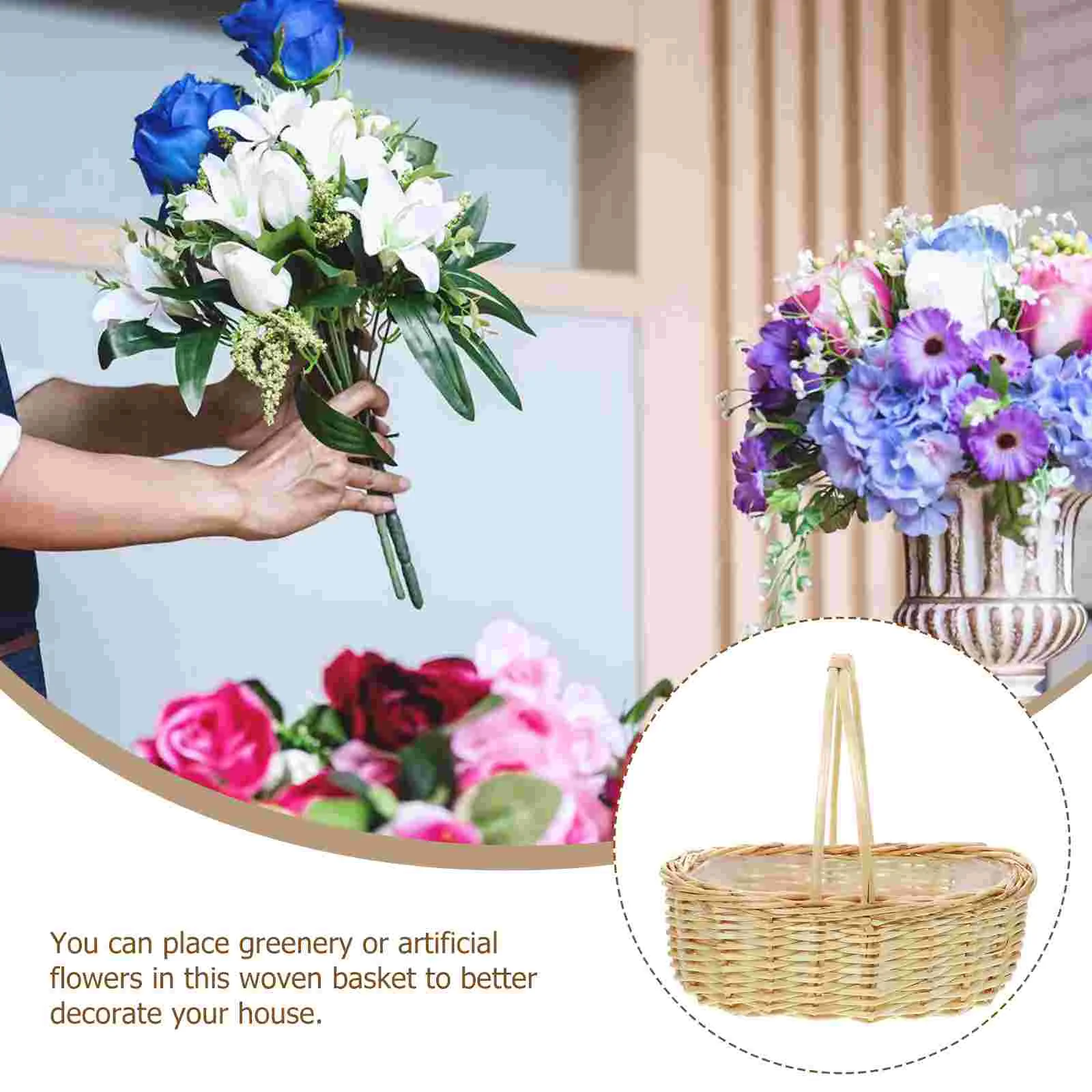 Handmade Rattan (oval Chicken Leg Basket) Portable Wicker Flower Storage Baskets Decor Picnic Woven