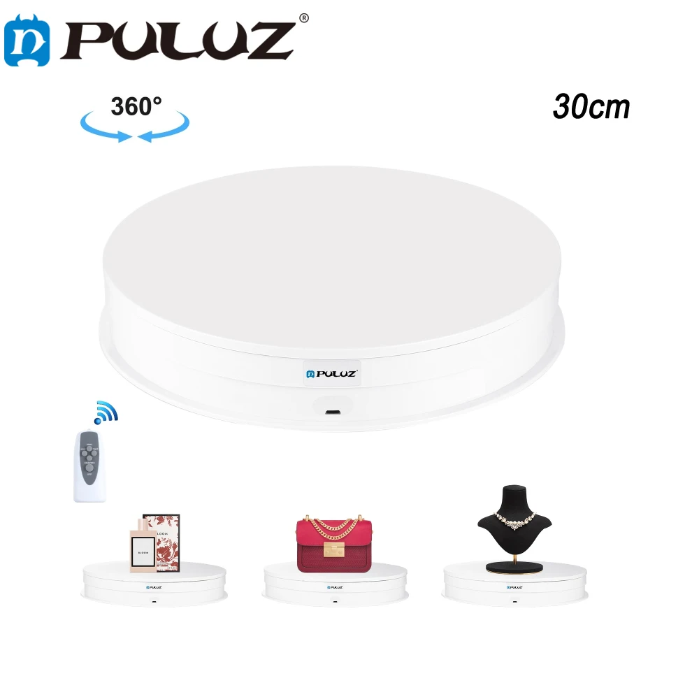 

PULUZ 30cm 360 Degrees Rotation Adjusting Speed 5-speed Remote Control Rotating Turntable Display Stand, Load 10-15kg