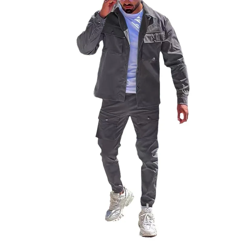 

Мужской комплект брюк Куртки с отложным воротником и длинными рукавами Однобортные пальто Комплекты из двух предметов Slim Fit Высокая талия Длинные брюки-карго 2025