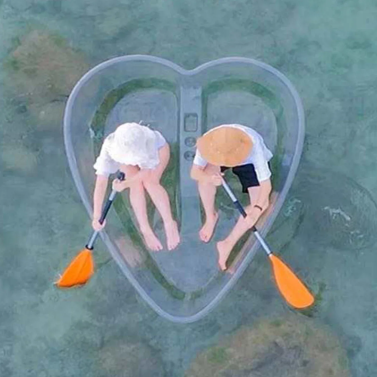 Heart Clear Bottom Kayak for 2 People for Couples Transparent Heart Kayak