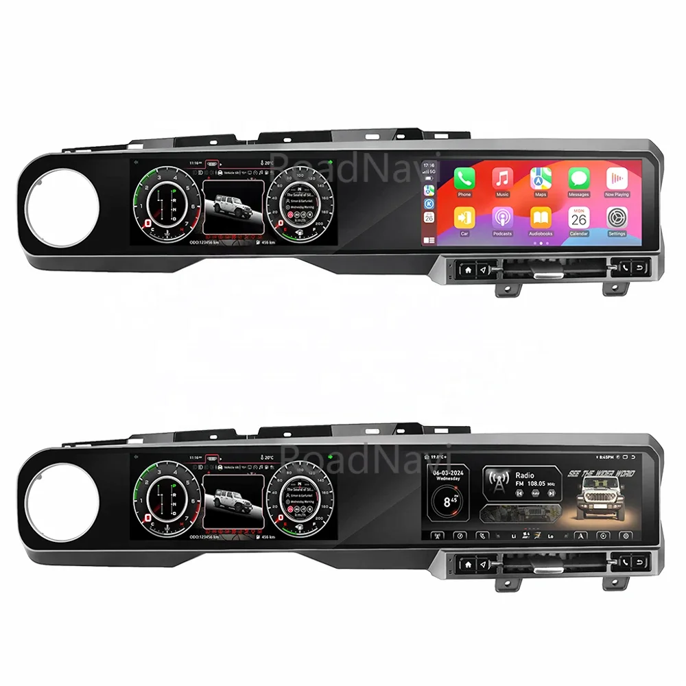 RoadNavi 12.3 Inch Dual Screen for Wrangler JL 2018-2023 Android Car Radio Head Unit Auto Digital Meter Cluster Dashboard