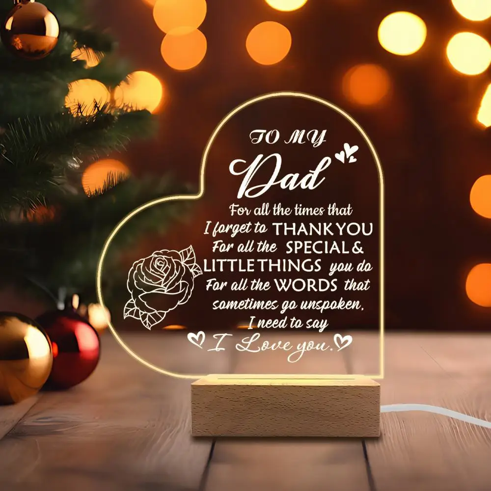 

1PC Acrylic Luminous Ornament Photography Accessories, USB Base, Dad Gift, I Love You Figurines