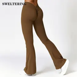 Leggings svasati a vita alta pantaloni da Yoga pantaloni a gamba larga da donna allenamento in palestra Fitness sport pantaloni svasati pantaloni da ballo latino