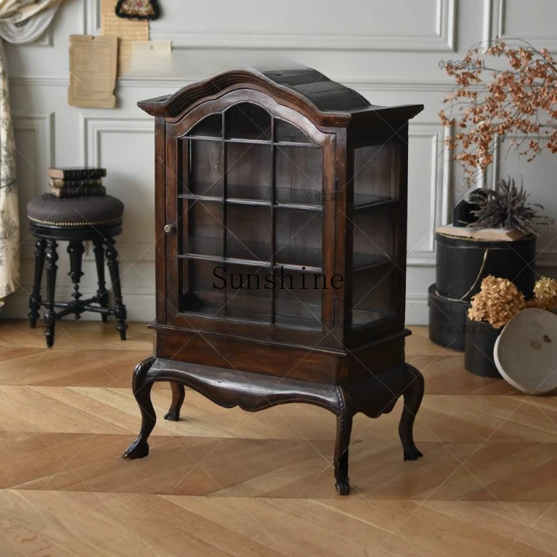 

French retro solid wood old home porch rural storage low cabinet dining side replica
