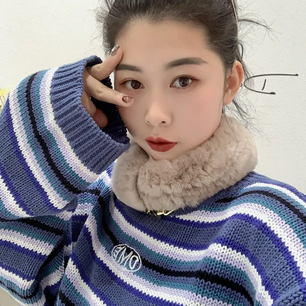 Women's Genuine Rex Rabbit Fur Hair Band Solid Color Knitted Real Fur Headband Winter Outdoor Warm Ring Fur Scarves
