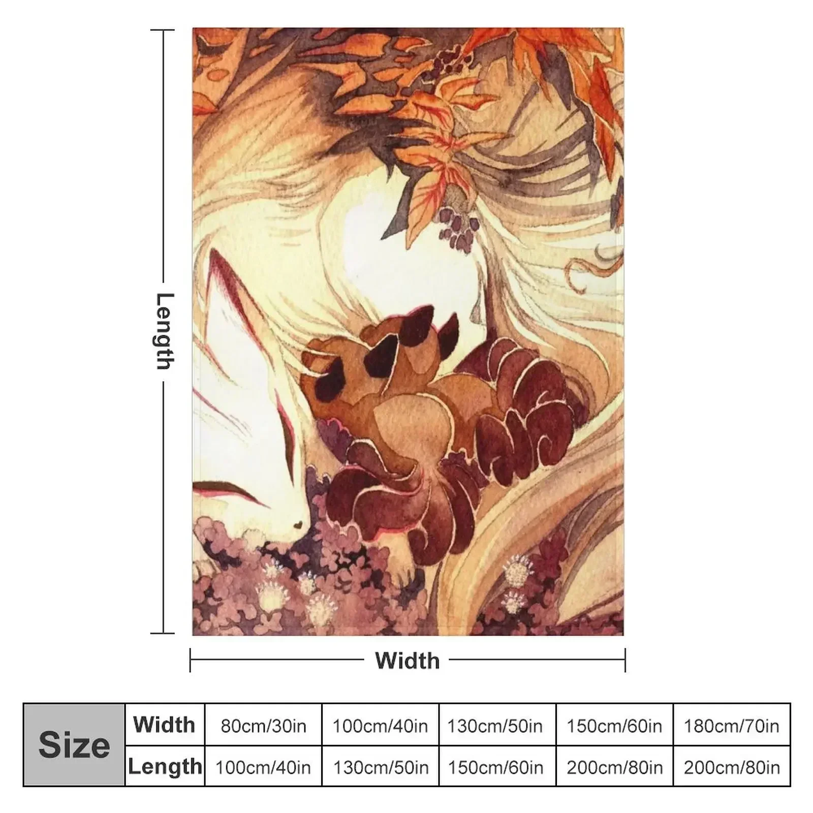 Ninetailed Kitsune Fox with Kits Throw Blanket Loose Furrys Winter beds Blankets