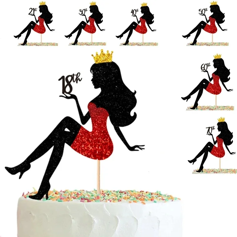 New High Heels Lady Girl Cake Topper 18th To 90th Happy Birthday Cake Decorations Theme Queen Cupcake Topper Party Supplies