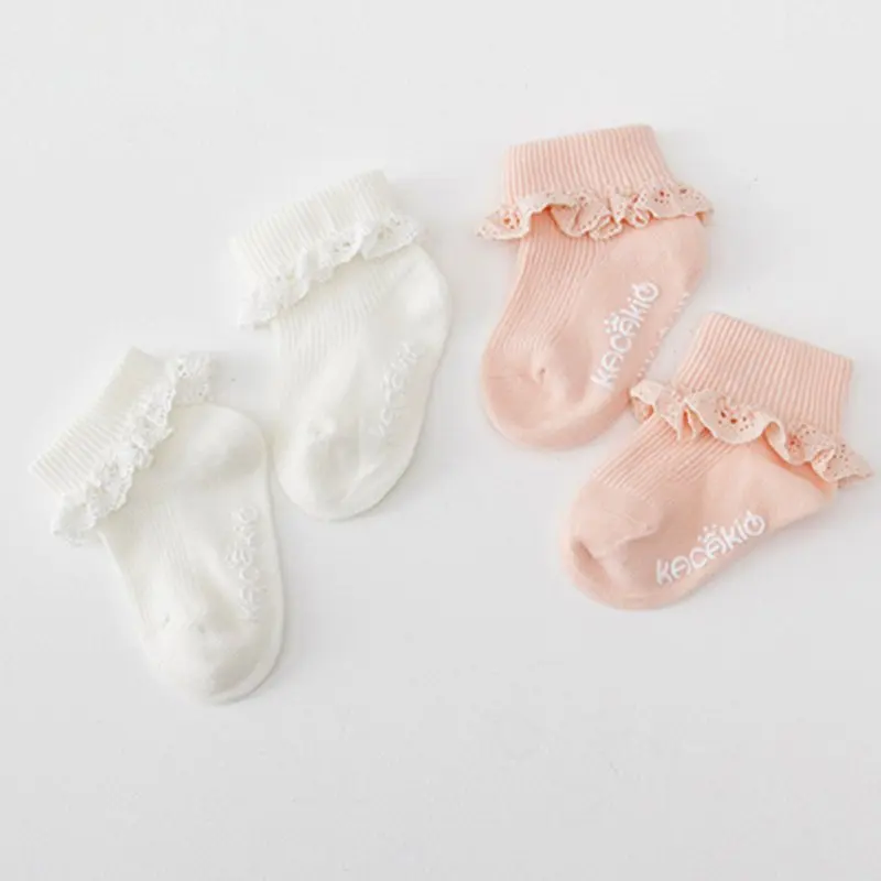 Newborn Baby Girls Socks Non-Slip Autumn Spring Cotton Lace Socks Solid Color Infant Baby Footwear Sock