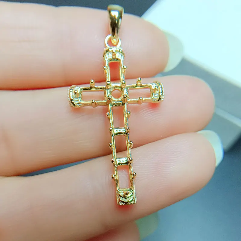 925 Silver Cross Pendant Setting for Jewelry Setting 3mm and 3mm*5mm Gemstone Pendant Setting with 3 Layers 18K Gold Plated