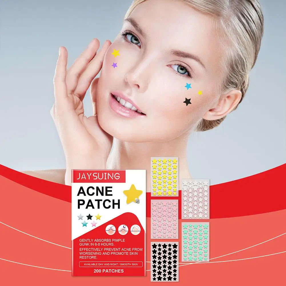 

200 Counts Colorful Cute Star Heart Shaped Acne Pimple Patch For Face Invisible Zits & Blemishes Cover Stickers Skin Care Y9Z0