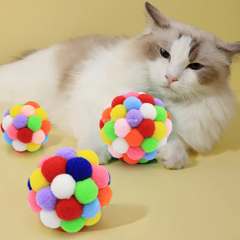 1 unidad de juguetes para gatos, pelota de peluche para mascotas, pelota de campana elástica para mascotas, pelotas auto-alto, pelota de lana colorida para jugar al gato, juguetes interactivos para gatos
