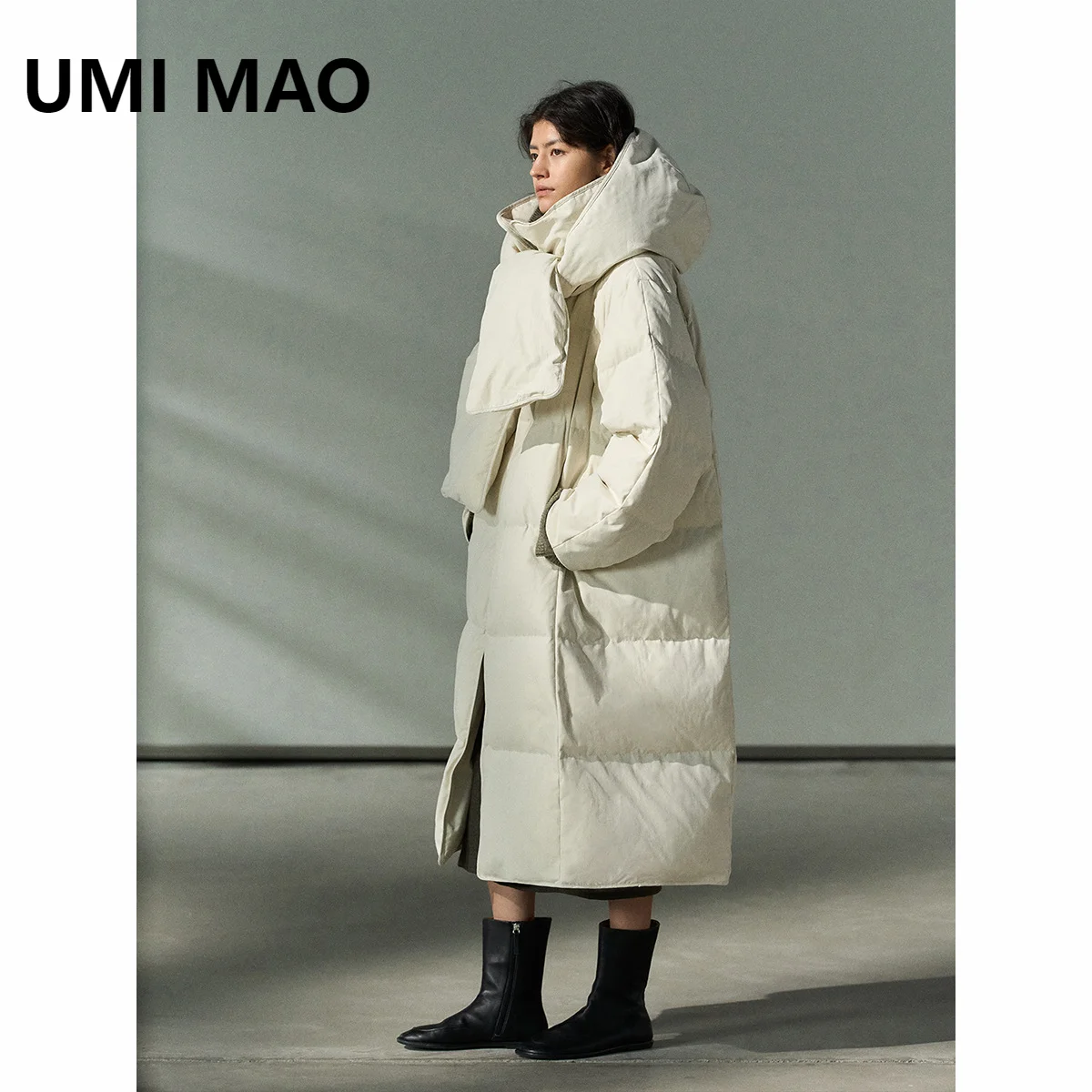 UMI MAO Thickened Warm Winter Coat With Detachable Neck Cap Long Style New 90 White Duck Down Jacket Femme