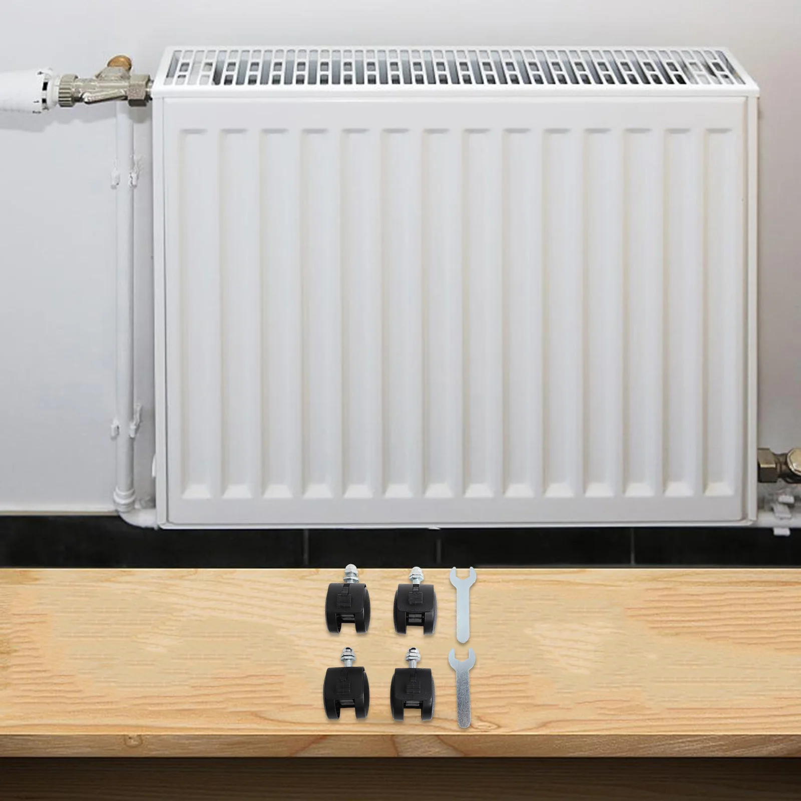 Kit de roda de rodízio para maior mobilidade do seu aquecedor de óleo elétrico Midea quatro peças com duas ferramentas úteis