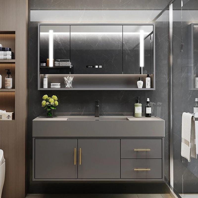 Комбинация шкафа для ванной комнаты, простая встроенная раковина из цельного дерева, раковина для умывания, унитаза, умывальник для ванной комнаты