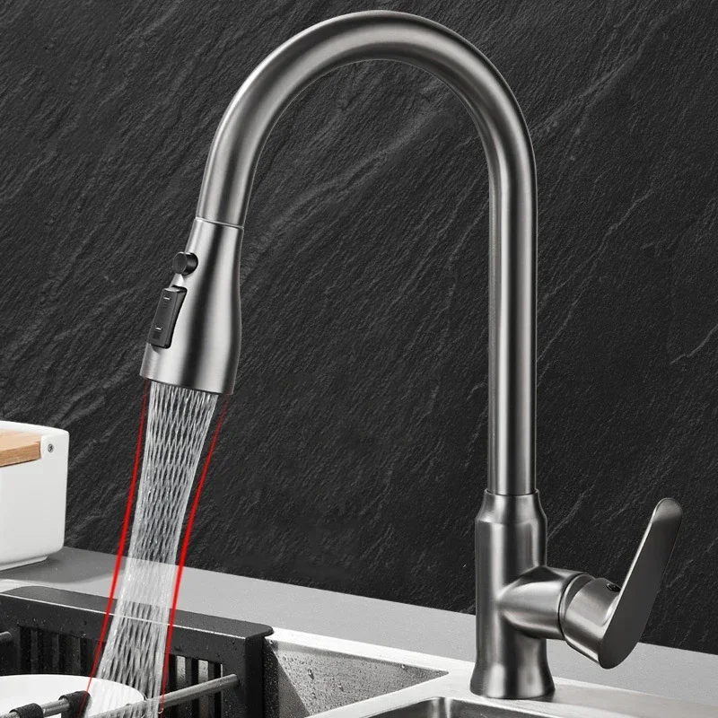 Torneira de cozinha único buraco puxar para fora Bico Kitchen Sink Mixer Tap Stream Pulverizador Cabeça Chrome/Black Mixer Tap torneira de cozinha monocomando torneira monocomando cozinha misturador monocomando cozinha