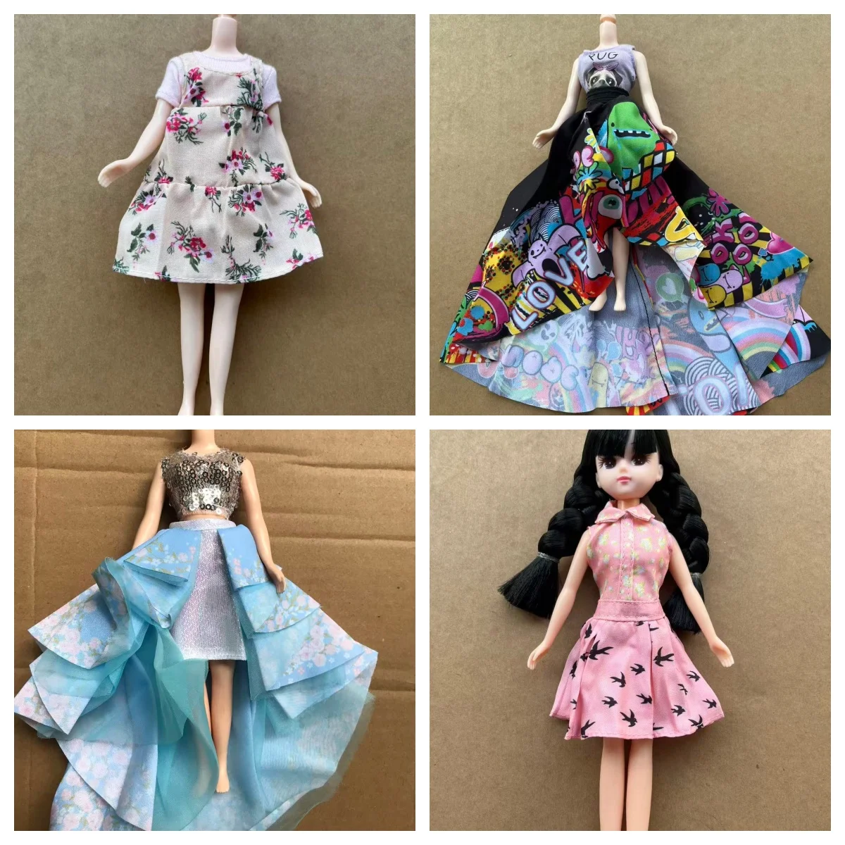 Licca Doll Dress Long Tail Sequins Floral Butterfly Cute Design Clothes Slim Doll Clothing Set Sweetpie Doll Dressing Decors
