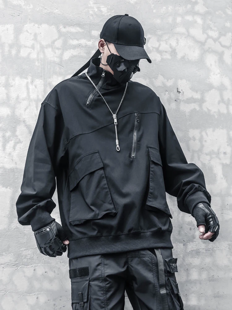 

Avant-Garde Sweater Men's Spring and Autumn Loose Techwear Style Streetwear Leisure Cargo Pullover Coat