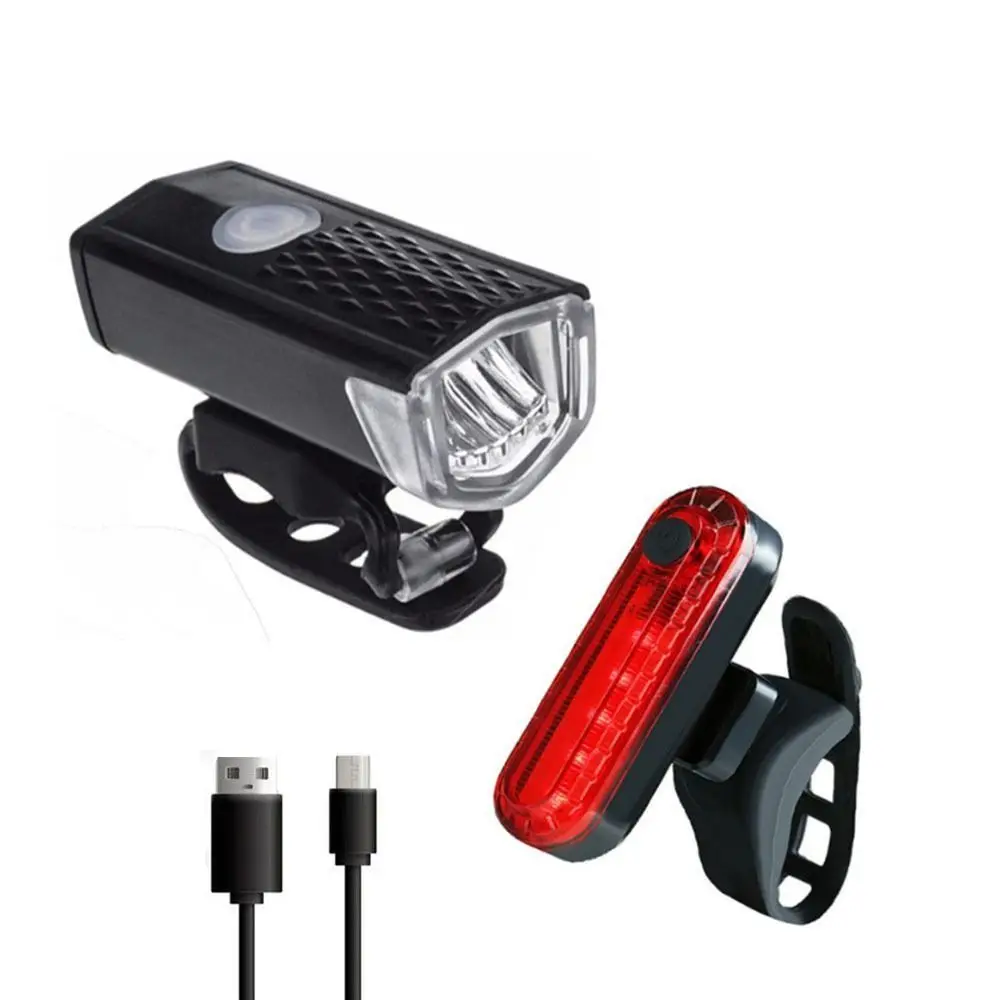 

2Pcs/Set USB Rechargeable Bike Lights Waterproof Easy To Install Bike Headlight Tail Light Set Black White Bike Accessories