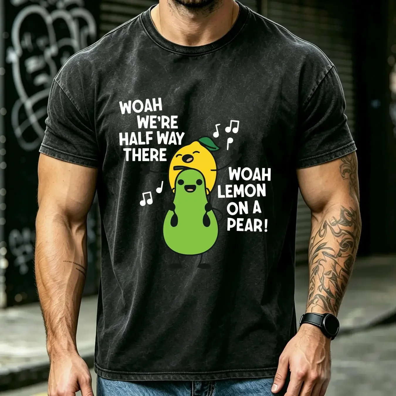 washed T Shirt Half Way There Lemon On A Pear 100 Premium Cotton long sleeves vintage Washed graphic Comfortable Soft Stretched