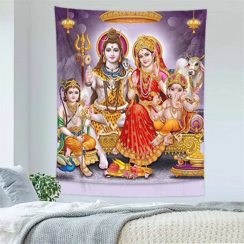 Bohemia 3D Indian God Tapestry Thailand Shiva Ganesha Parvati Buddhism Meditation Mat Carpet Hippe Mandala Tapestry Wall Hanging