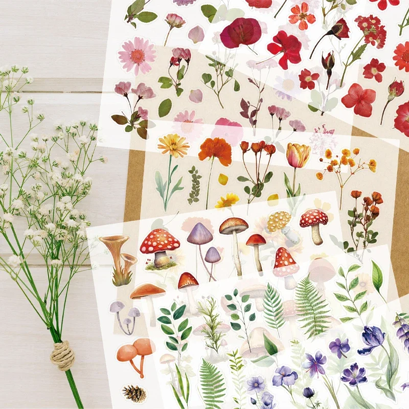 Kids Mini Flower Sticker Flower Pattern Sticker Waterproof Sticker Dry Flower Embossed Material Ledger Glass Waterproof Sticker