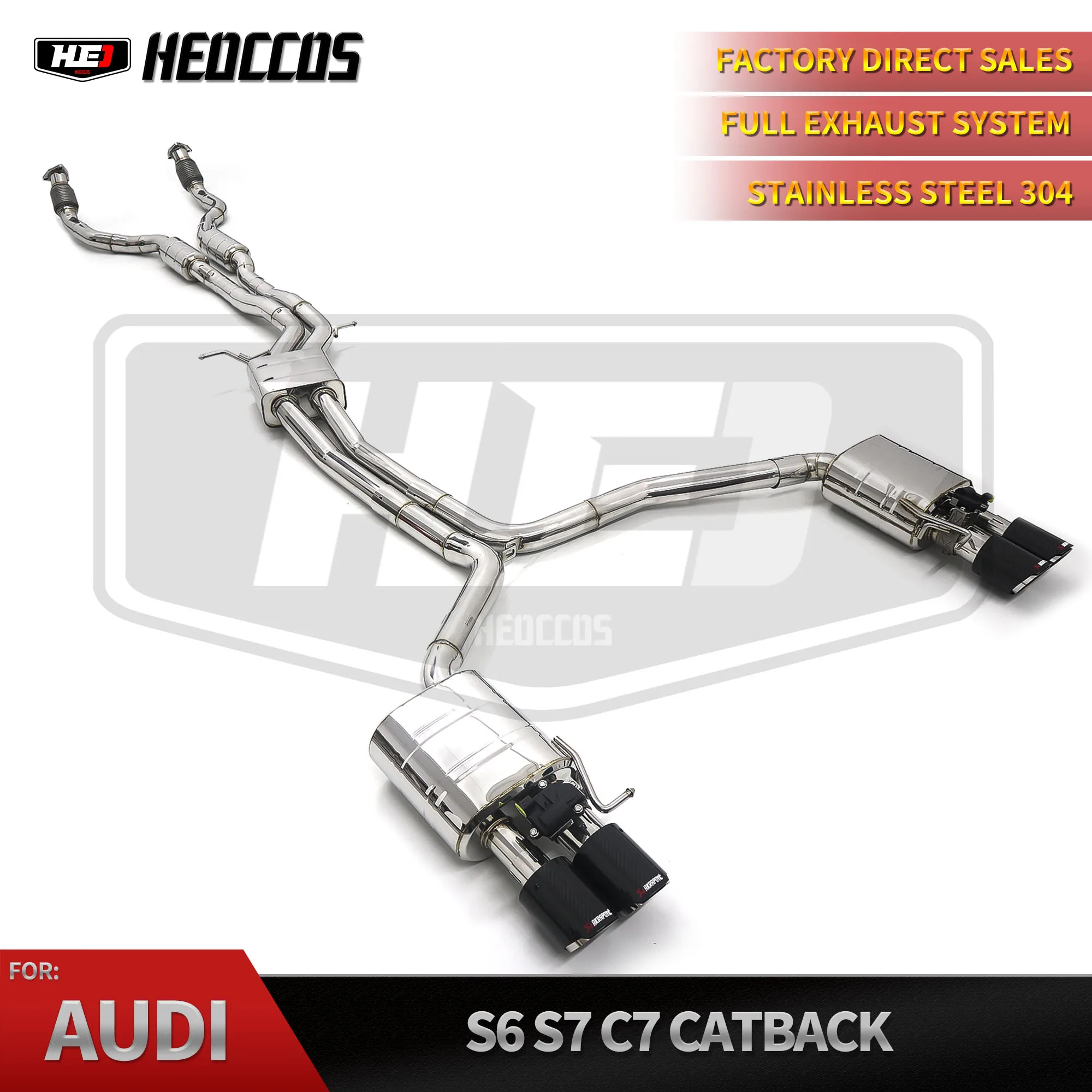 

HEO Stainless Steel Exhaust Catback for Audi S6 S7 C7 2013-2018 4.0T Resonator Front Pipe X Design Sport Valved Exhaust System