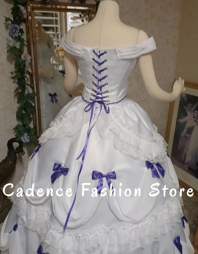 Abito da sposa bianco rinascimentale personalizzato con fiocco sulla spalla in pizzo impreziosito da abiti da sposa fantasia a-line fino al pavimento