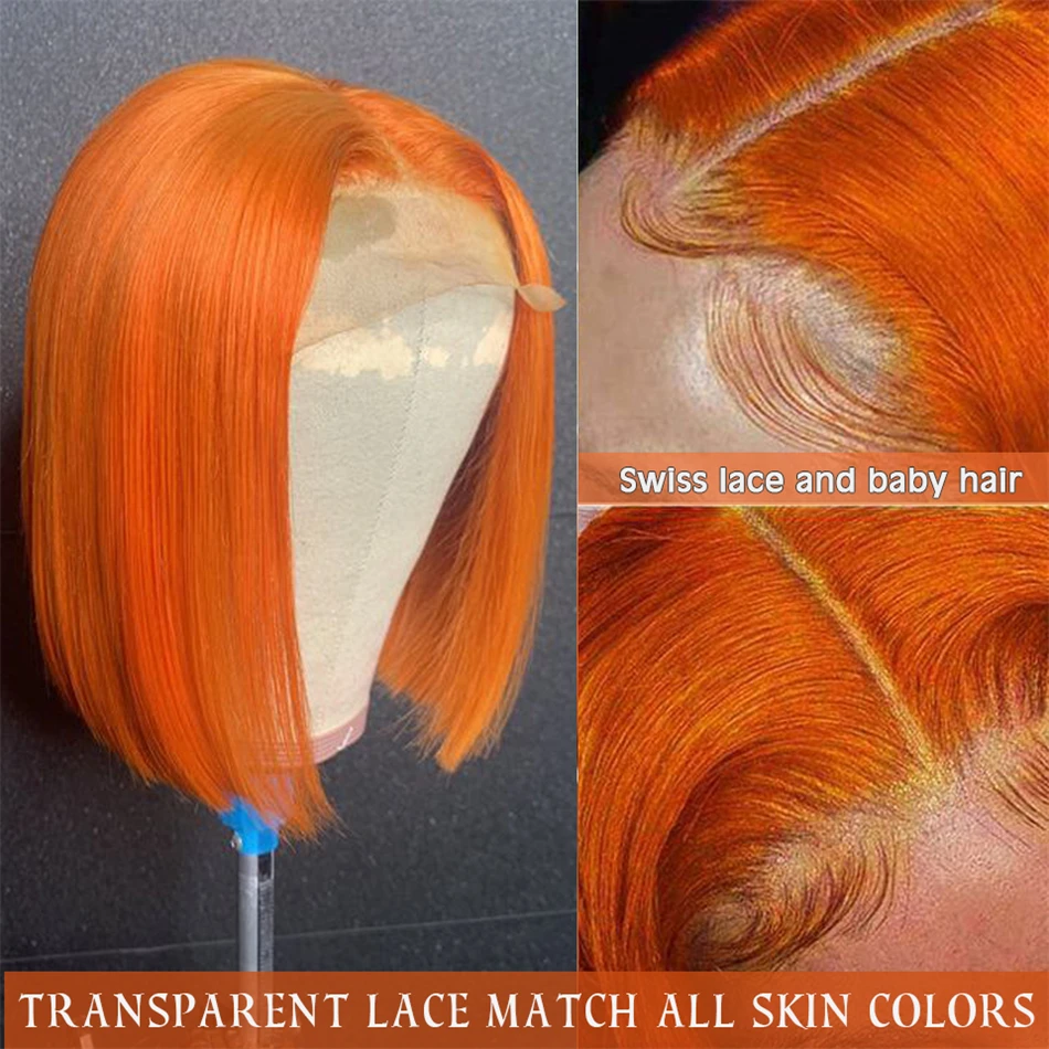 10 14 بوصة 13x4 HD الدانتيل الجبهة قصيرة بوب شعر مستعار 350 الزنجبيل البرتقالي اللون مستقيم شفاف الدانتيل الباروكات الأمامية شعر الإنسان للمرأة