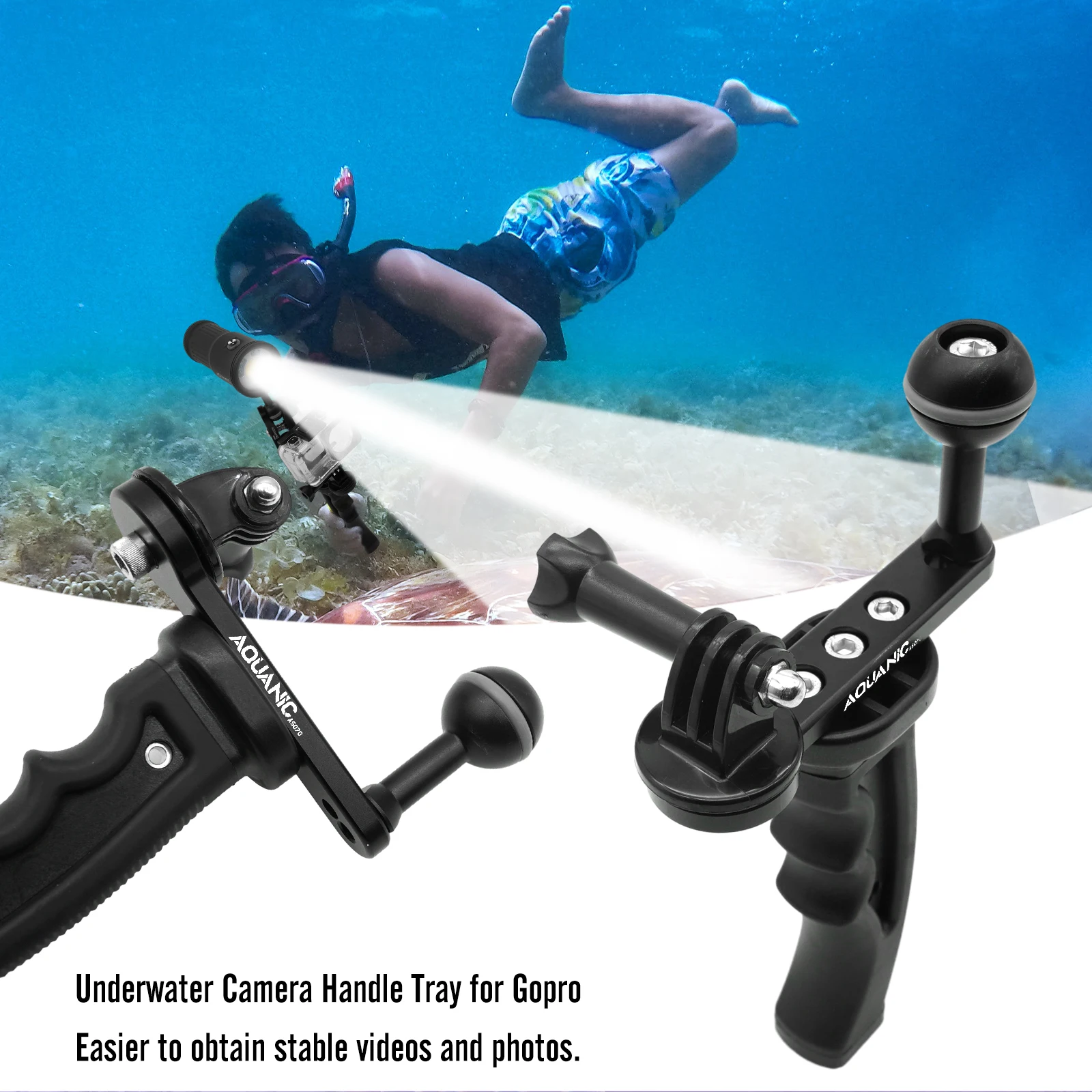 Aquanic Handheld Single ball head stand, dive light stand, Gopro accessories, insta360 Ace pro Camera waterproof housing stand