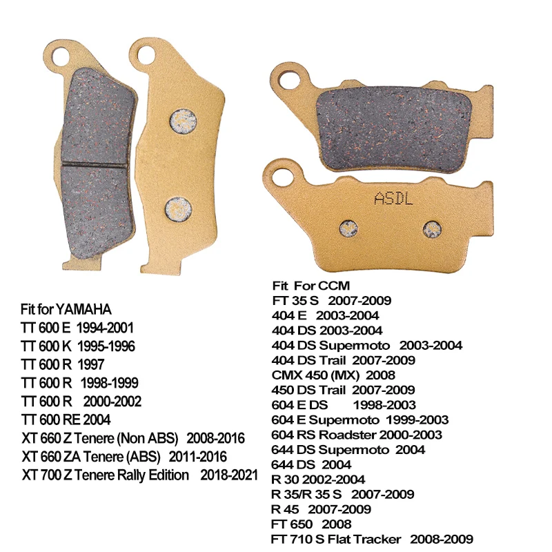

Motorcycle Ceramic Front Rear Brake Pads For YAMAHA TT 600 E/K/R/RE for CCM 404 E/DS 404 DS Supermoto 604 E DS R 30 FT 650 2009