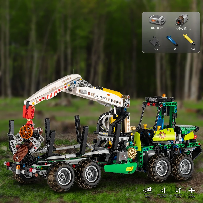 Zestaw klocków konstrukcyjnych: pneumatyczna maszyna do cięcia drzew 19006, model samochodu z napędem silnikowym, klocki MOC, zabawki, prezenty dla chłopców