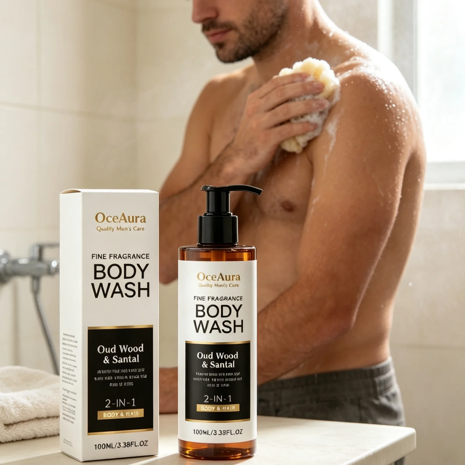 OceAura Sandalwood Body Wash Deeply Nourishment Remove Body Dirt Long Lasting Scent Rich Foam Gentle Non Irritating Shower Gel