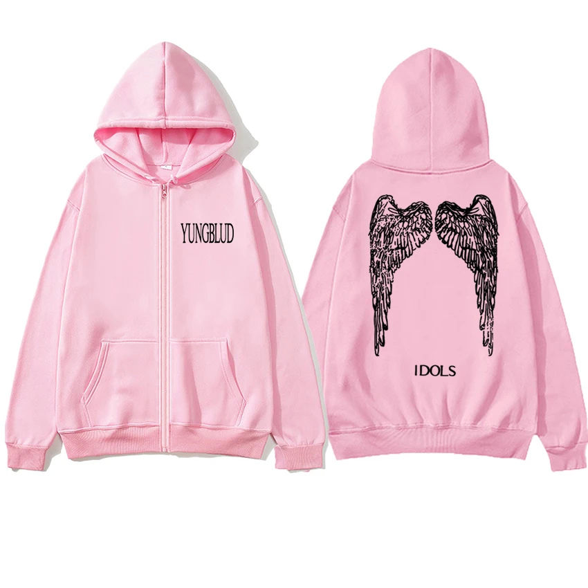 High Quality Idols Wings punk Grunge streetwear Men women YUNGBLUD vintage Zipper Hoodies Unisex Fleece Long sleeve Jacket Coat